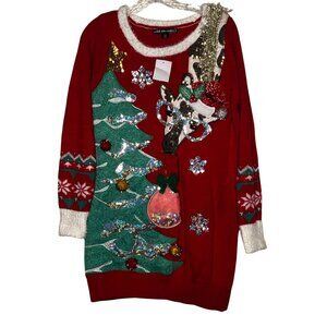 NWT M  Christmas Sweater United States Sweaters Red Festive Tree Reindeer Orname